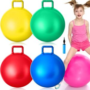 Lewtemi 4 Pcs 22 Inch Hopper Ball Carnival Outdoor Games Jumping Hopping Inflatable Bouncing Ball with Handle and Air Pump for Adult Sport Exercise(Bright Colors)