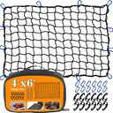 4x6 Truck Cargo Net Expands to 8' x 12' with 4"x4" Mesh Grid Super Duty Bungee Heavy Duty Bed Netting for Truck Bed Stretches with 12 Adjustable Metal Carabiners by Cenipar
