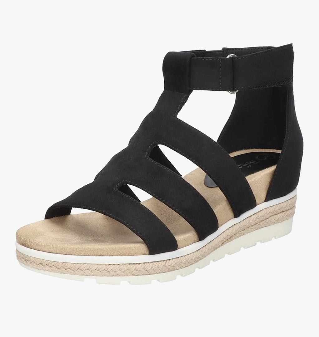 Bella Vita Women's Zinia Wedge Sandal, Black, 6W