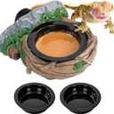 REPTI ZOO Magnetic Reptile Feeding Ledge, Gecko Feeder Ledge with 2PCS Cups, Hollow Vine Food Dish, Reptile Water Bowl for Bearded Dragon Lizard Snake, Terrarium Tank Accessories