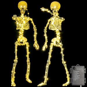 HBSTK 2 Pack 40 Inches 300 LED Light Up Halloween Skeleton Full Body Posable Movable Jonints for Halloween Decoration Dcor