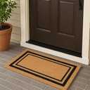Kempf Black Border Coco Coir Doormat, 18" x 30", Non-Slip Backing, Heavy Duty Natural Fiber Front Door Welcome Entrance Mat, Low Clearance, Outdoor Indoor