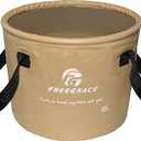 Premium Collapsible Bucket by Freegrace - Compact Portable Folding Water Container - Lightweight & Durable - Includes Handy Tool Mesh Pocket (10L, Khaki)