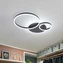 O'NEELDY Modern Dimmable LED Flush Mount Ceiling Light Remote Control Acrylic Ring Chandelier, 48W 3000K-6000K Adjustable, Black Fixture for Bedroom, Living Room, Dining Room, Kitchen and Hallway