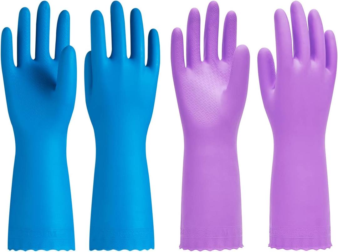 PACIFIC PPE 2 Pairs Dishwashing Cleaning Gloves with Latex free, Cotton lining, Kitchen Gloves (Purple/Blue, Small)