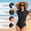 American Trends Women's Short Sleeve Rash Guard One Piece Swimsuit UPF 50+ Zip Front Athletic Surfing Bathing Suit Modest (Pink, M)