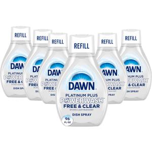 Dawn Free & Clear Powerwash Dish Spray, Dish Soap, Pear Scent Refill, 16 Fl oz (6 Pack)