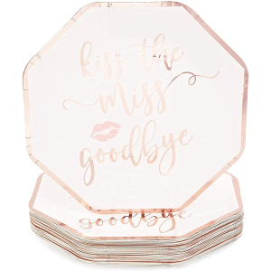 BLUE PANDA Bachelorette Party Plates - Kiss the Miss Goodbye, Rose Gold, 48 Count