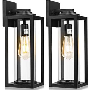 FILIYANO 20inch Large Outdoor Wall Lights - 2 Packs Modern Black Exterior Light Fixture with Clear Glass Shade, Waterproof Porch Lighting for House, Farmhouse Sconces Lantern for Front Door, Garage