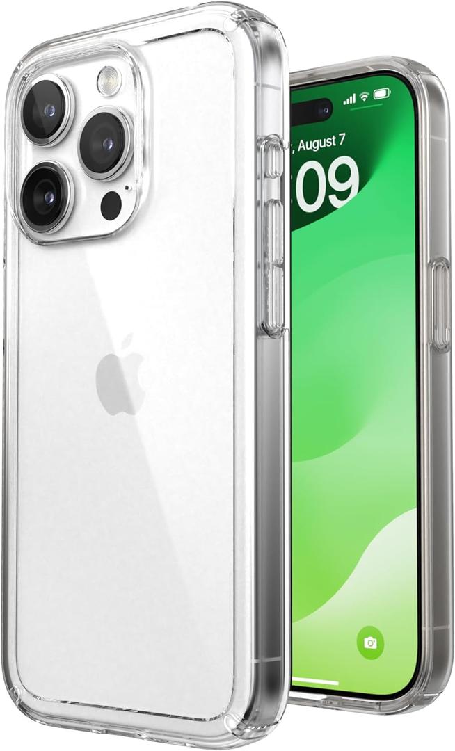 Speck MagSafe Case for iPhone 15 Pro - Drop & Camera Protection, Clear Phone Case, Wireless Charging Compatible, Fits All 6.1 Inch Models - Clear/Clear