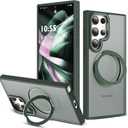 Compatible with Samsung Galaxy S22 & S23 Ultra Case with 360Rotatable Magnetic Ring Stand Compatible with Mag-Safe Military Protection Shockproof Translucent Phone Case,Dark Green