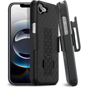 Designed for iPhone 16e Case with Belt Clip, Shell Holster Combo for Apple iPhone 16 e, Slim Rugged Case with Holster, Drop Shockproof Protective Cover & Kickstand 6.1" | Black - 2025
