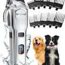 oneisall Dog Clippers for Grooming for Thick Heavy Coats/Low Noise Rechargeable Cordless Pet Shaver with Stainless Steel Blade/Waterproof Dog Shaver for Dogs Pets and Animals (Silver)
