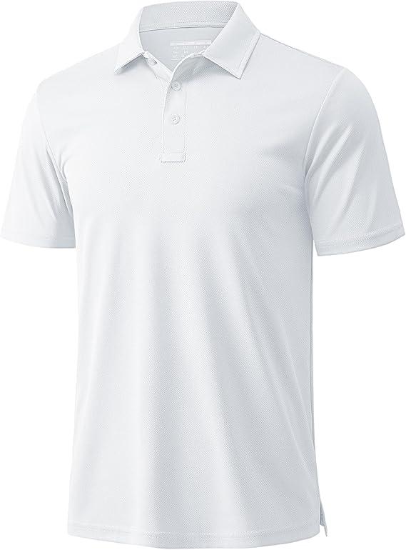 Men's Polo Shirts Short Sleeve Golf Quick Dry Collared Moisture Wicking Athletic Performance Polos, White Small