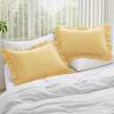 KKJIAF Ruffle Pillow Cases Standard Size Set of 2, Ruffled Pillow Covers with Envelope Closure, Wrinkle Resistant Ruffled Pillow Shams 20" x 26", Gold
