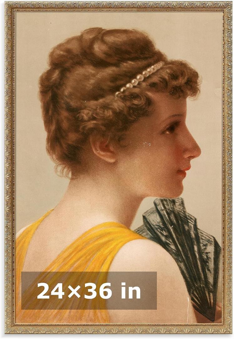 HLiWEGNS Vintage Gold 24x36 Frame, Single Frame, Wood Poster Frame with Gold Finish for 24 x 36 Poster, Antique Ornate Frame for Wall Decor, Gallery Artwork, Photo Display