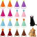 Mini Pet Party Hats, 16pcs Birthday Party Cone Hats for Cats Dogs Rabbits