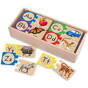 Melissa & Doug Self-Correcting Alphabet Wooden Puzzles with Storage Box (52 pcs) ABC Puzzles, Wooden Alphabet Puzzle for Kids Ages 4+