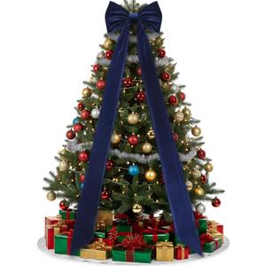 Christmas Tree Topper Bow 90x18 Inch Giant Large Velvet Bow with Long Streamers Huge Decorative Wrapping Gift Decor for Xmas Tree Front Door Patio Outdoor Wedding Arch(Navy Blue)