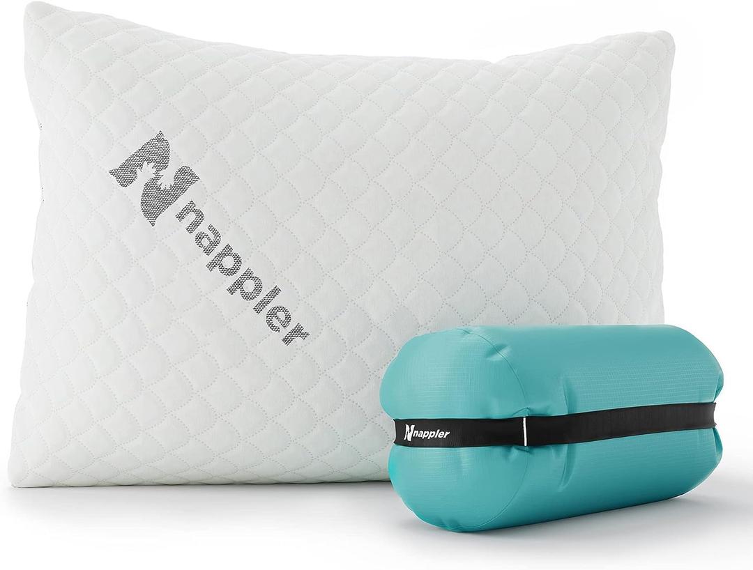 Nappler Small Shredded Memory Foam Pillow for Travel and Camping - Compressible Medium Firm Bed Pillow, Contoured Support, Breathable Cover, Machine Washable, Ideal Backpacking, Airplane and Car (White)
