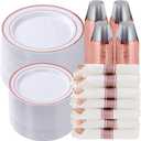 Goodluck 700 Piece Rose Gold Plastic Dinnerware Set for 100 Guests, Disposable Plates for Party, Include: 100 Dinner Plates, 100 Dessert Plates, 100 Pre Rolled Napkins with Silverware, 100 Cups
