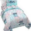 Jay Franco Disney Lilo & Stitch Full Comforter Set - 7 Piece Bedding Includes Sheet Set & Pillow Covers - Super Soft Kids Floral Bedding (Multicolor)