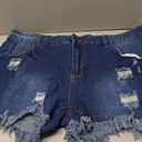 luvamia Women's Casual Mid Rise Denim Shorts Stretch Ripped Raw Hem Jean Shorts, Cape Blue, XL 