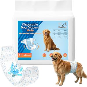 Dog Diapers Male, Bwaliffury Male Dog Wrap 60 Count, Ultra Absorbent Doggie Diapers, Rapid-Dry Leak Proof Puppy Diapers, Dog Belly Bands for Male Dogs in Heat, Excitable Urination, Incontinence (XL)