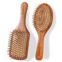 2-Piece Bamboo Hair Brush Set for Hair Growth (Oval & Square) - Natural Wooden Scalp Massage Brush with Bamboo Bristles,Detangling Hairbrush for Women,Men,All Hair Types - Ergonomic Handle