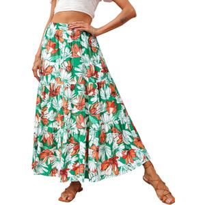 KIRUNDO Women's 2025 Fall High Waist Boho Floral Maxi Skirt Trendy Casual Flowy Swing Pleated A Line Beach Long Skirts (M)