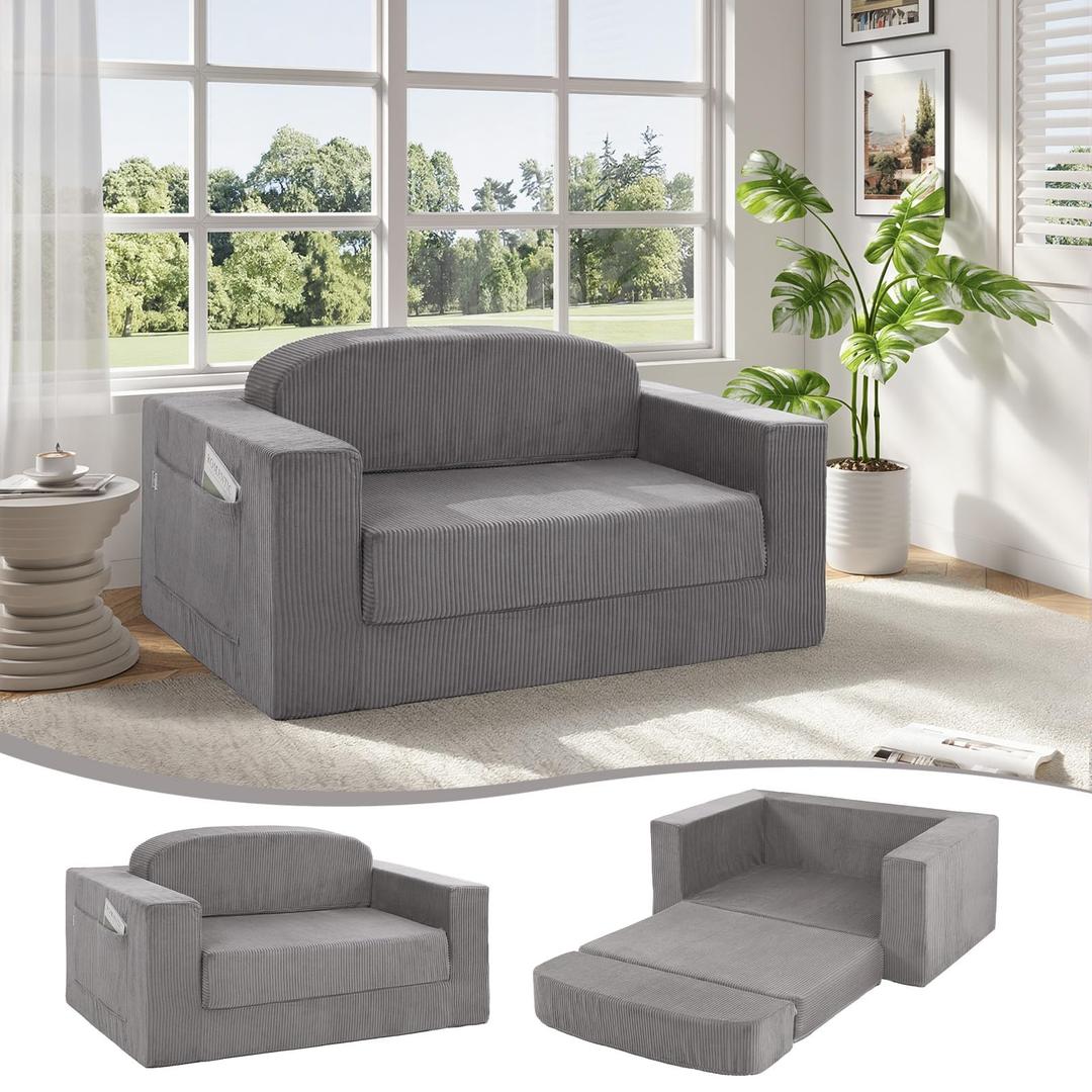 MeMoreCool Pull Out Loveseat Sofa Bed, Light Grey Boneless Futon Couch