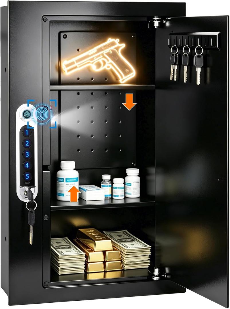 23.6" Tall Biometric Wall Safe Between 16" Studs | 33% Larger Capacity