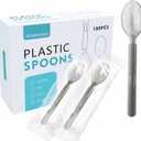 Disposable Teaspoons, Plastic Silverware Individually Wrapped Packs(100 Pack)-Spoons For Parties, Weddings, Catering Food Stands, Takeaway Orders & More- Sturdy Single-Use Partyware Plastic Spoons