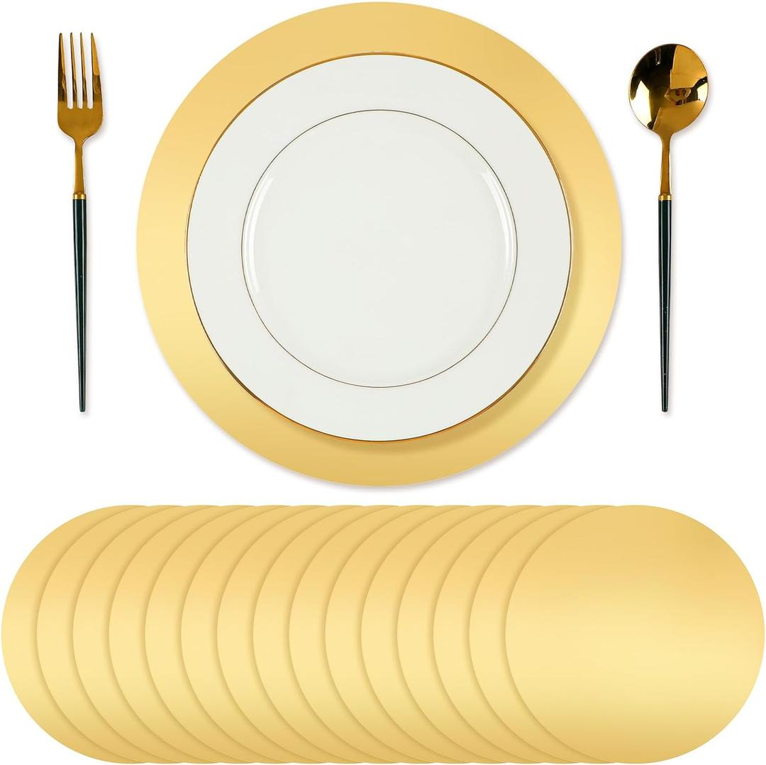 Tioncy 50 Pcs Gold Round Paper Placemats Decorative Disposable Placemats Table Mats for Dining Wedding Table Decoration Home Banquet New Years Festive Party Birthday Holiday