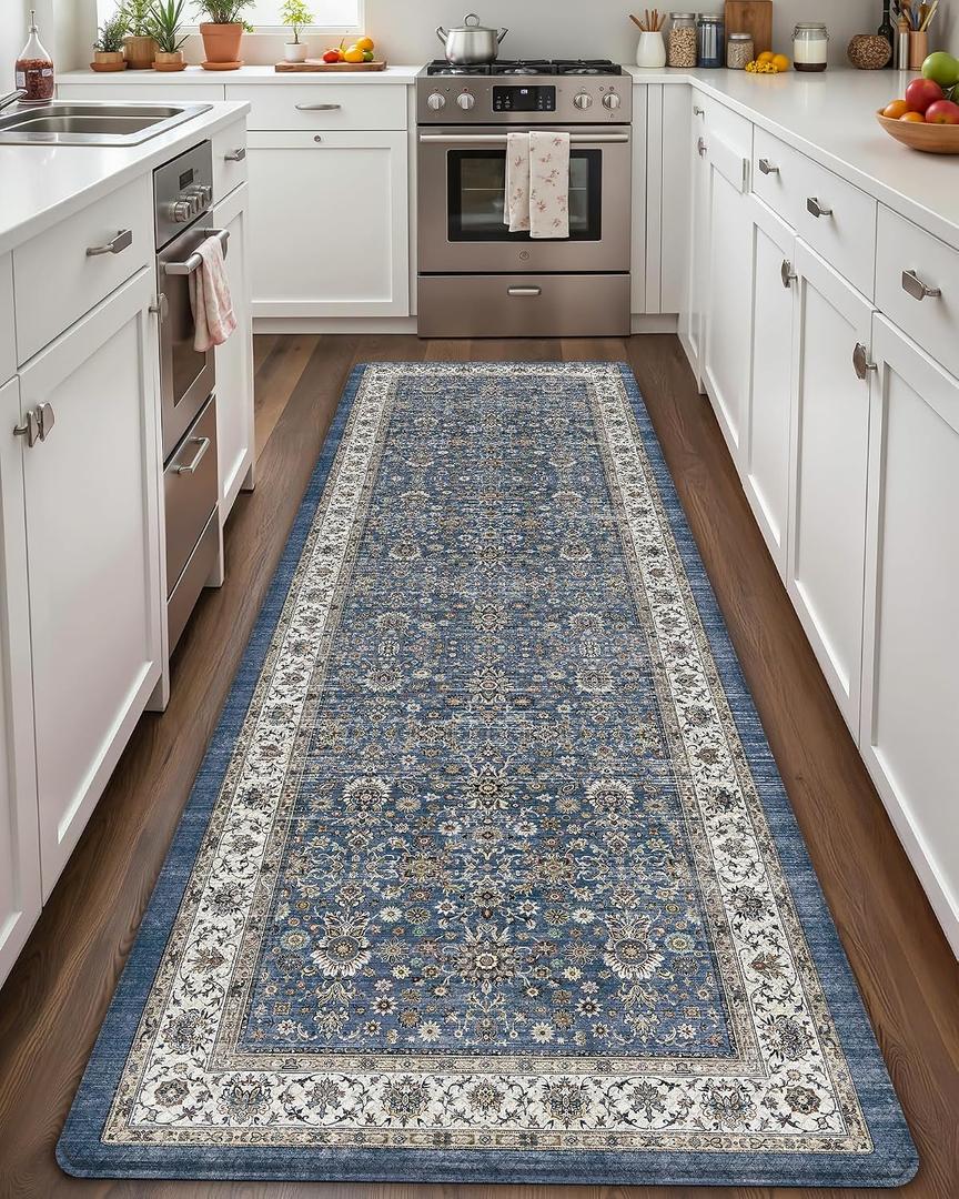 Color&Geometry Anti Fatigue Kitchen Mats for Floor 24x87, Vintage Decor, Easy Clean, Waterproof & Oil Proof, 0.4" Thick Cushioned, Non-Slip Kitchen Runner Rug for Sink, Laundry, Office, Blue