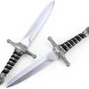15" Fake Foam Swords Martial Arts Weapons, Realistic Dagger Knife Toy, Foam Short Sword Prop for Play Fighting and Assassins Costume Accessory (Silver 2 Pcs)