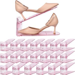Yes!Fresh Shoe Slot Organizer, Boutique Display Style Shoe Stacker for A Pair of Shoes, Separable Shoe Rack for Closet Organization, 3 Adjustable Narrow Shoe Rack (Pink, 20 Pack)