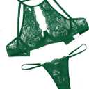 Avidlove Sexy Lingerie Set for Women Halter Lace Underwire Bra and Panty Sets 2 Piece Deep V Underwear Outfit, Green, Small