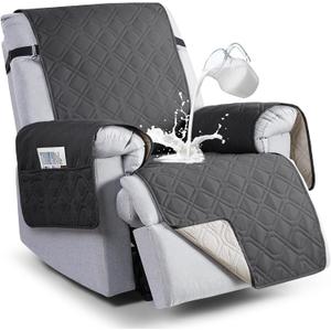 VANSOFY 100% Waterproof Recliner Chair Covers, Recliner Cover Non-Slip Dog Chair Cover Furniture Protector Washable Slipcover with Pocket, Elastic Straps for Pets, Dogs(Charcoal Gray, 23.6")