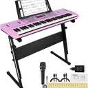 61 Key Keyboard Piano, Digital Kids Piano Keyboard with Stand, Gift for Early Education Children, Pink, 29.92 inches x 9.4 inches x 2.4 inches