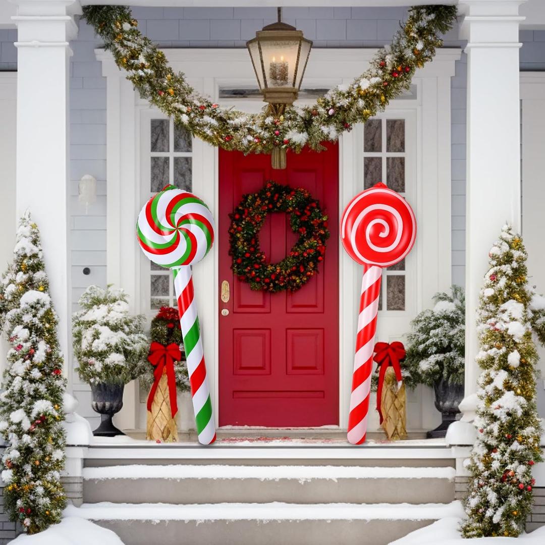 2 Pcs 54 Inch Inflatable Christmas Decorations Blow up Candy Cane Ornament, Jumbo Peppermint Lollipop Christmas Inflatables for Xmas Holiday New Year Yard Lawn Patio Garden Indoor Outdoor