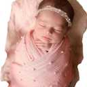 Newborn Photography Props Baby Photoshoots Pearl Wraps Girl Photo Posing Layers with Headband Accessories (Pink)