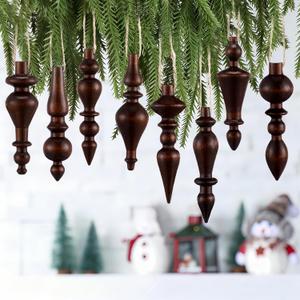 Namalu 8 Pcs Christmas Ball Drop Ornaments 4 Inch Wooden Simple Elegant Shatterproof Finial Christmas Decoration for Xmas Trees Drop Hanging Ornaments Wreaths Garland Mantel Shelf Decor (Brown)