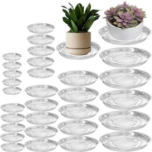 30 Packs Clear Plant Saucers for Indoor Outdoor Use 4/6/8/10/12/14 Inches Heavy Duty Plastic Plant Trays for Planter Bulk Flower Pot Drip Trays to Catch Water, Round Transparent