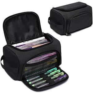 XQXA Large Capacity Pencil Case Organizer, Multifunctional Extra Big Pencil Pouch with Compartmens, Travel Simple Stationery Pen Bag, Fabric Pencil Bag for Men Women Girl Boy (Black) 3 Pack