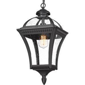 Emliviar Farmhouse Outdoor Pendant Light for Porch, 21" Industrial Large Hanging Lantern Light for Outside Patio with Seeded Glass, Black Finish, XE266H BK