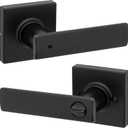Kwikset Breton Interior Privacy Door Handle with Lock, Door Lever For Bathroom and Bedroom, Matte Black Reversible Keyless Turn Lock, with Microban Protection