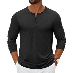 COOFANDY Men's Henley Shirts Long Sleeve Basic Pullover T-Shirt Fashion Lightweight Button Tees Dark Grey