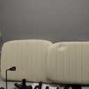 Darkecho Modern Beige 1 Criss Cross Chair with Wheels, Thick Padded PU Leather Cross Legged Wide Chair, Pocket Spring Cushion, Adjustable Computer Task Vanity Chair for Home Office