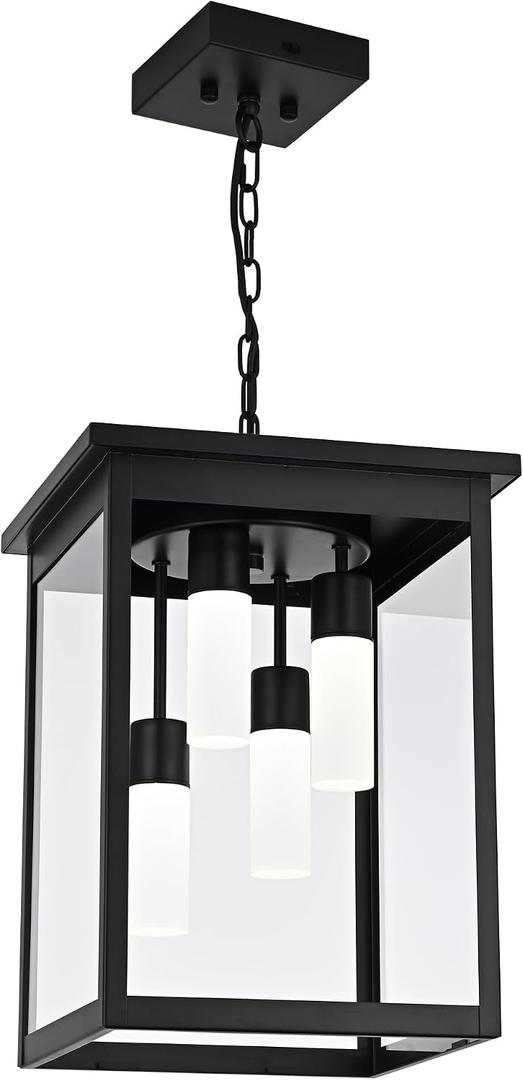 TODOLUZ Large 4-Light Black Outdoor Pendant Light Fixture, 5CCT Dimmable Exterior Ceiling-Mounted Porch Lighting (3000K/3500K/4500K/5000K/6000K)